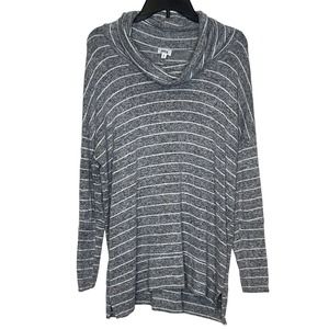 BKE Women's Sweater Top Slouchy Striped Cowlneck Long Sleeve Stretch Gray Medium
